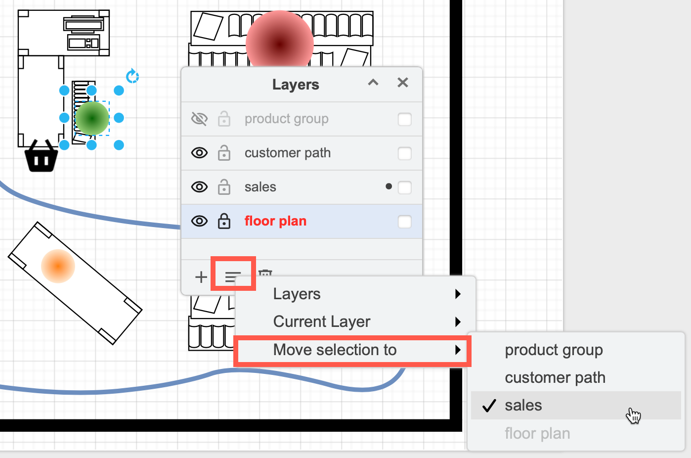 Select shapes and move them to another layer via the Layers dialog menu > Move Selection to