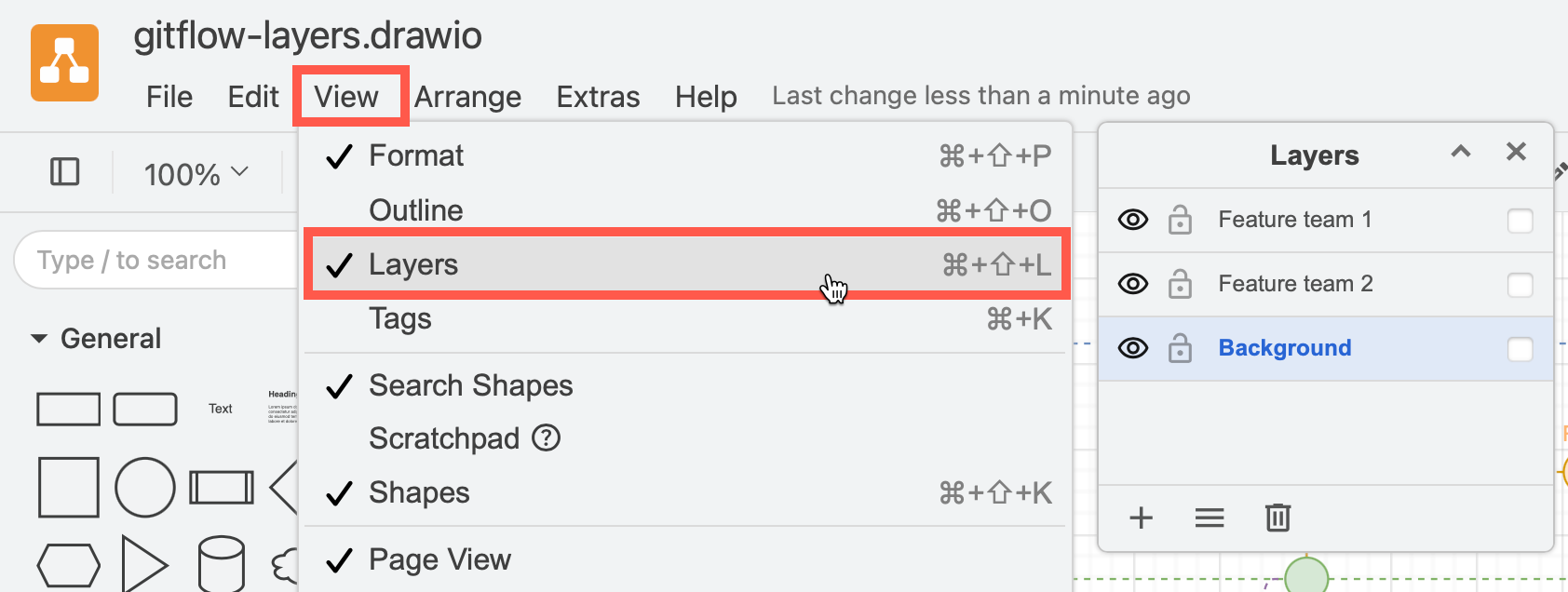 Select View > Layers to open the Layers dialog