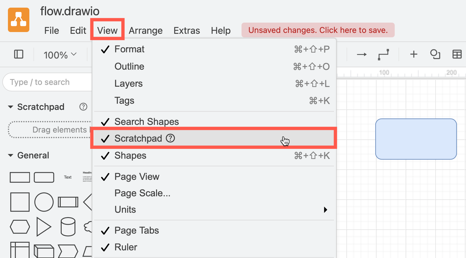 Select View > Scratchpad to display or hide the scratchpad