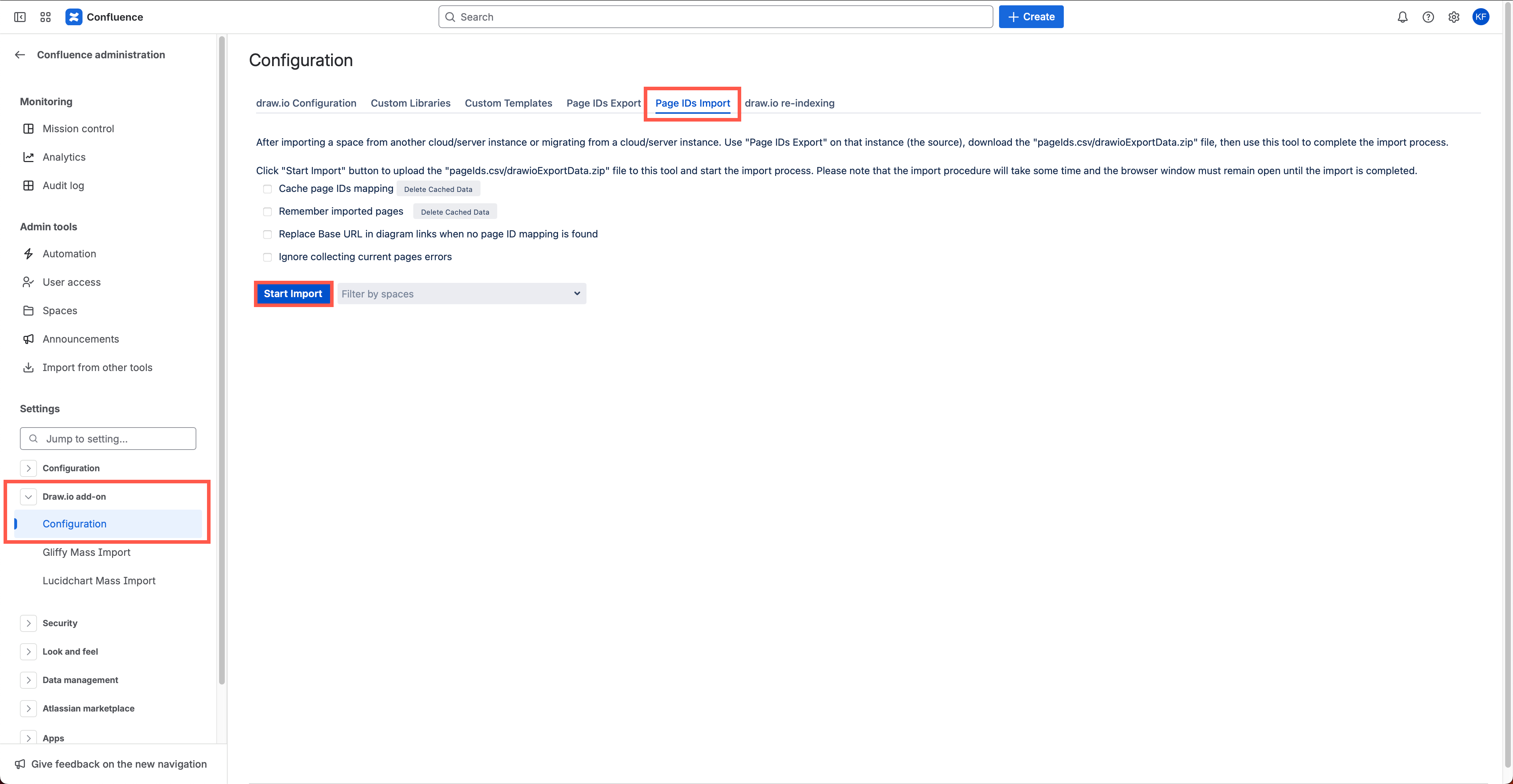 Import draw.io diagram data from another Confluence Cloud instance