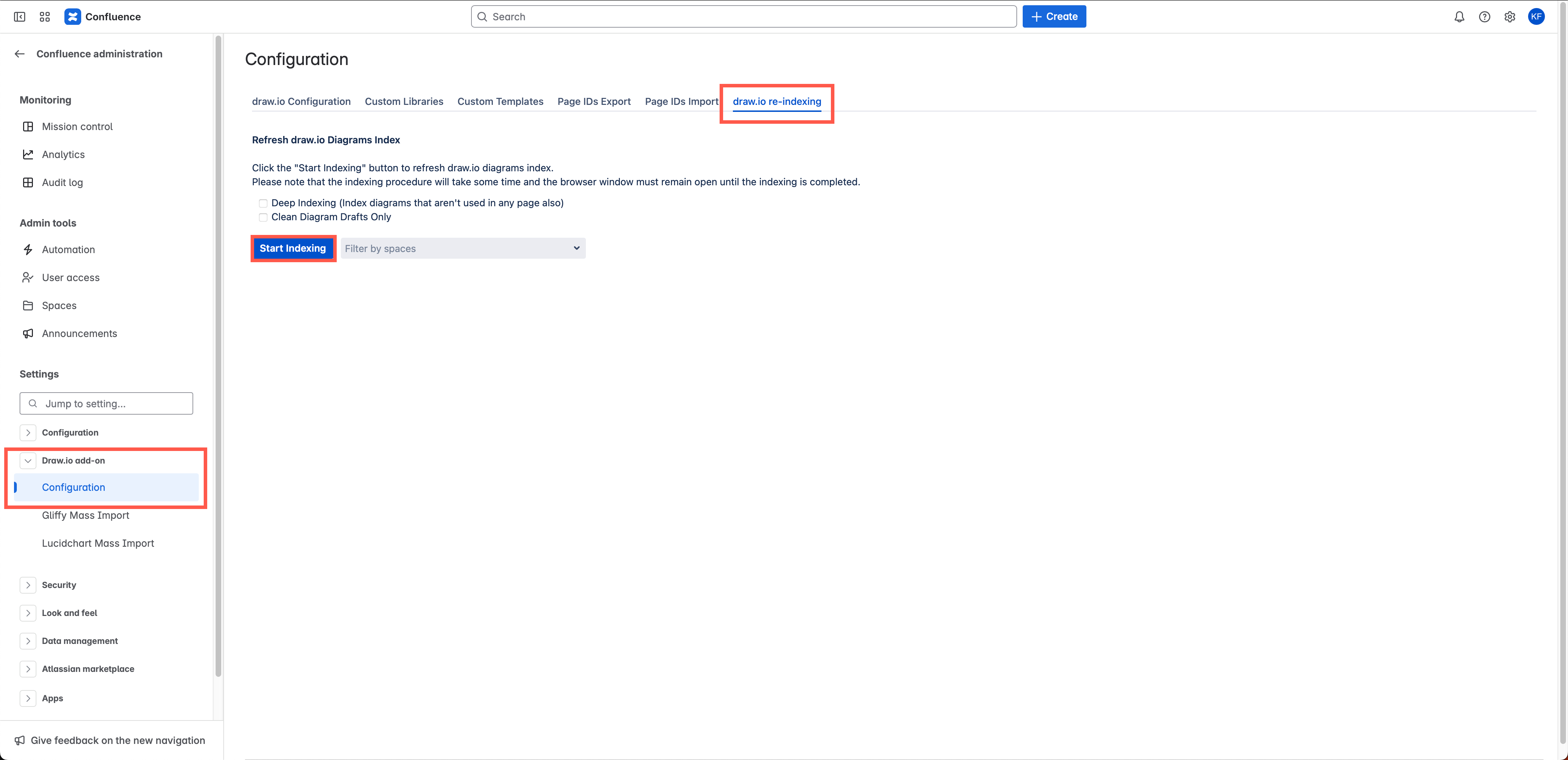 Reindex the draw.io diagrams in the Confluence Cloud instance