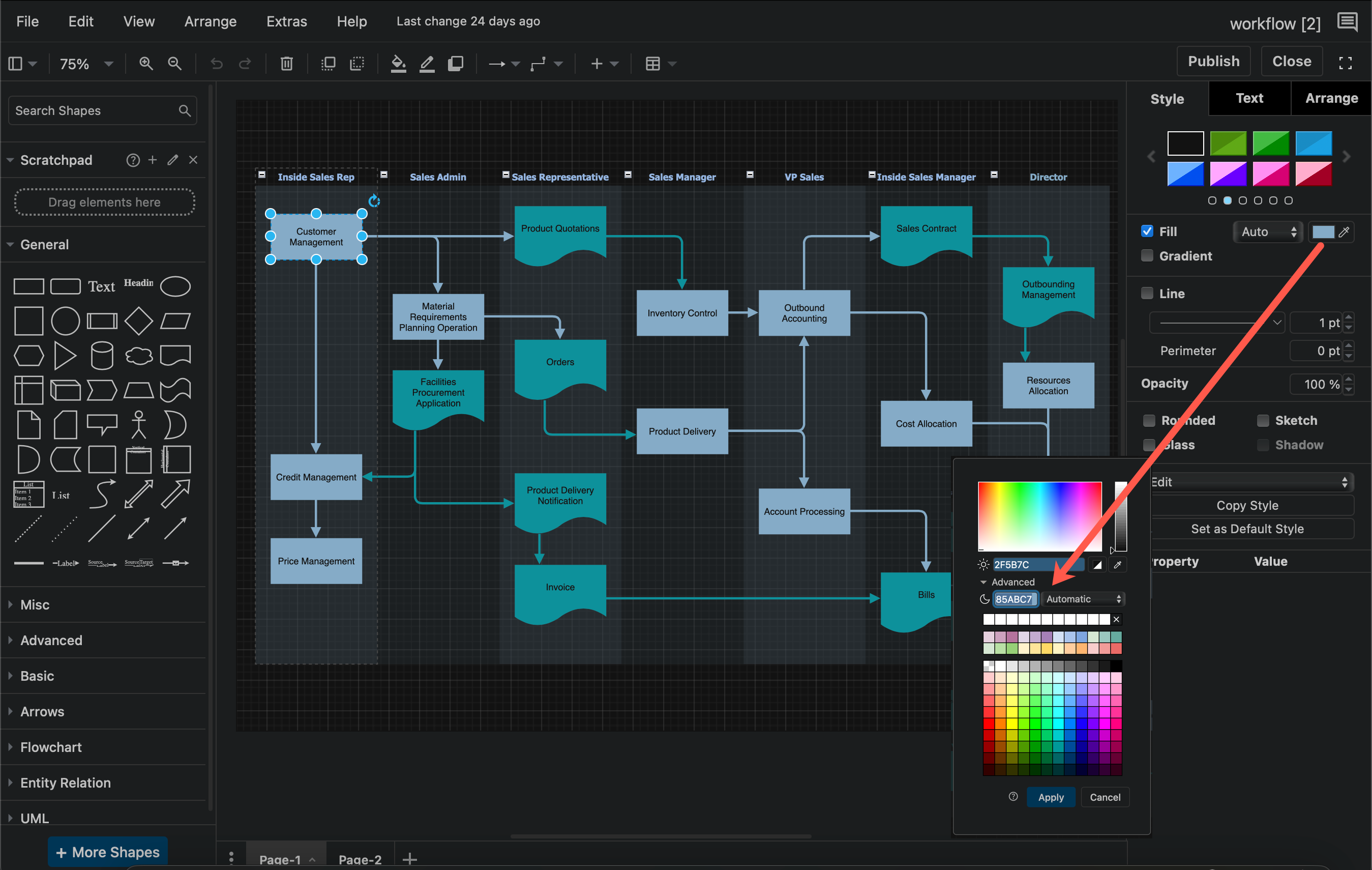 The dark mode palette in draw.io for Confluence DC 9.0 is designed for the best readability