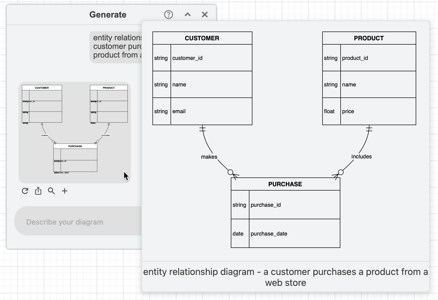 Generate an entity relationship model from a text description via the diagram generate dialog in draw.io
