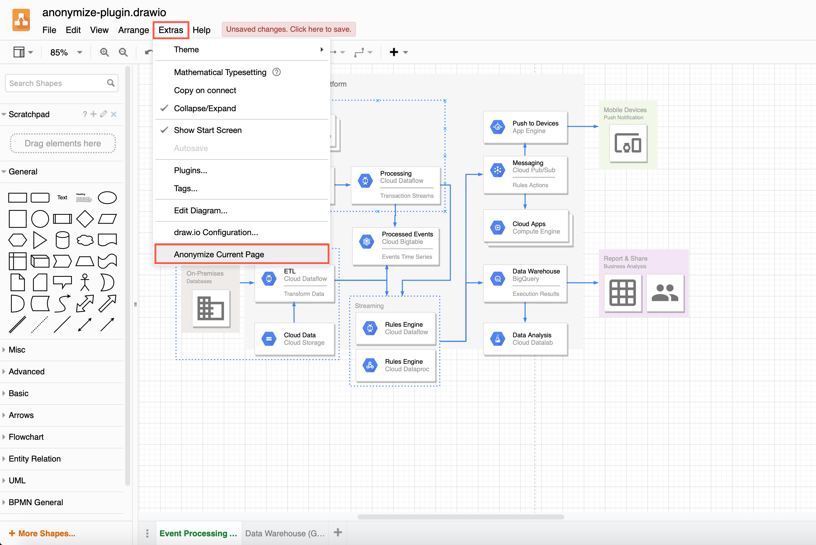 Click Extras /> Anonymize Current Page to scramble all of the text on that page