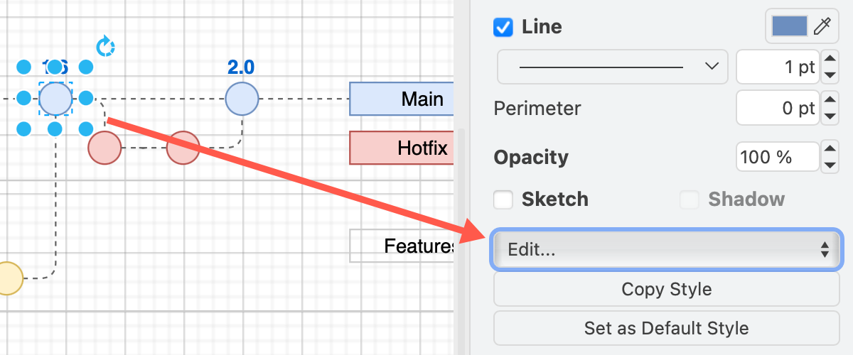 Add feature flags to a shape via Edit /> Data in the Style panel in draw.io