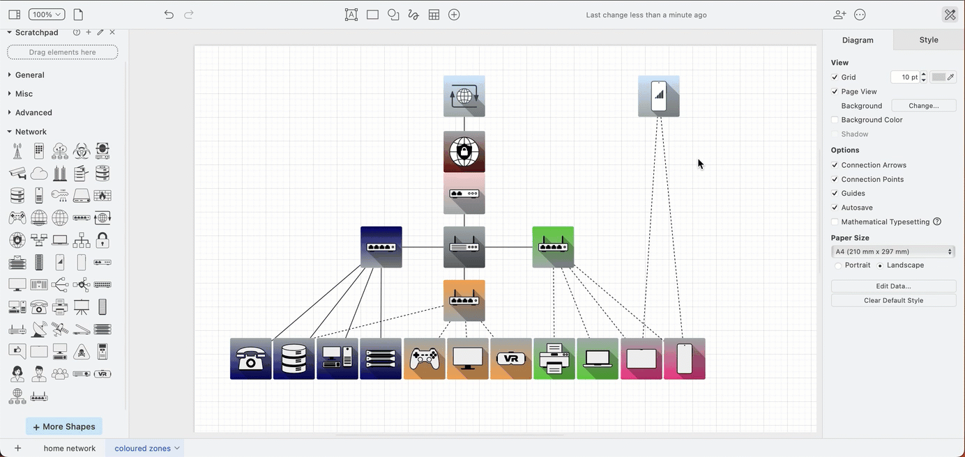 The new Network shape library includes a long shadow with additional colour styling options
