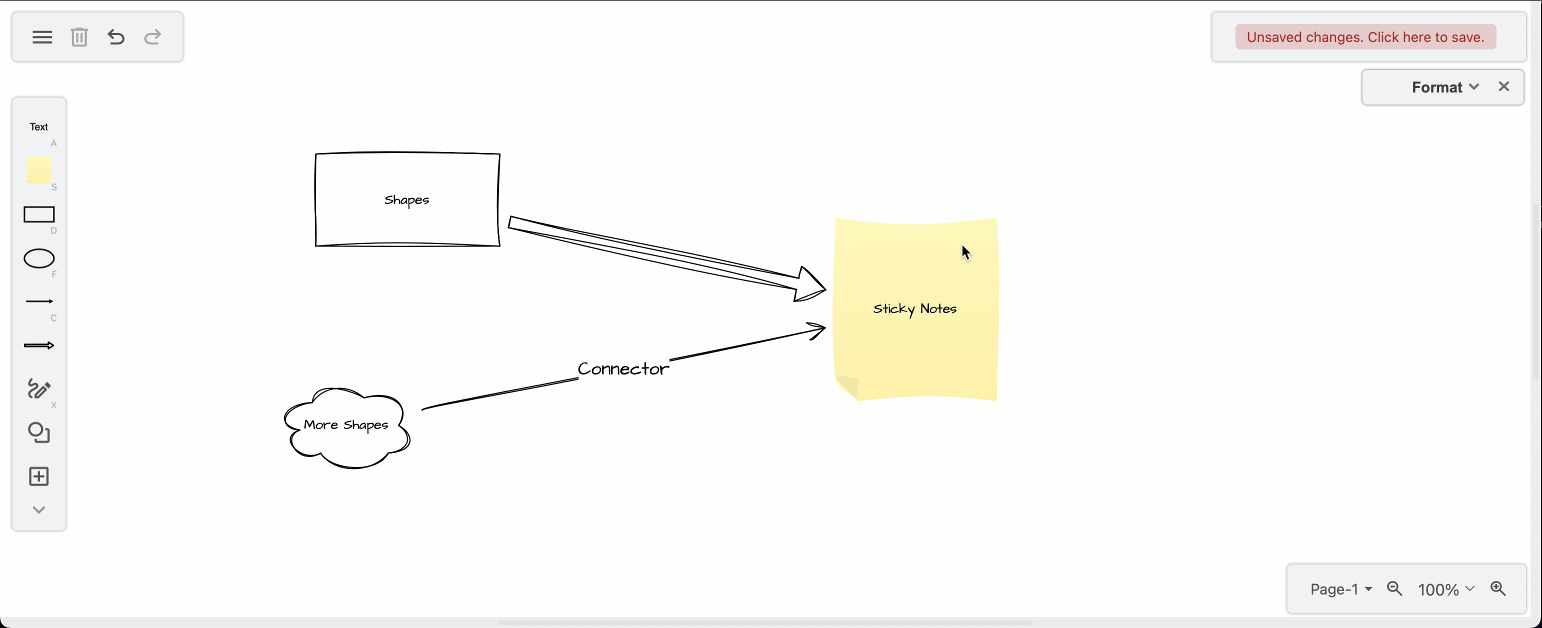 Drag shapes to move them in your online whiteboard at sketch.diagrams.net or drag the grab handles to rotate or resize shapes