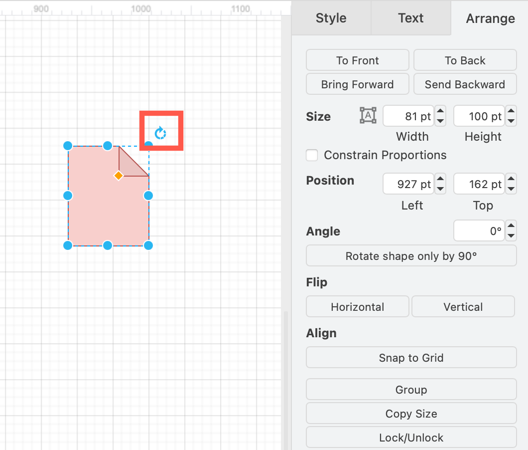 Rotate a shape using the rotate grab handle