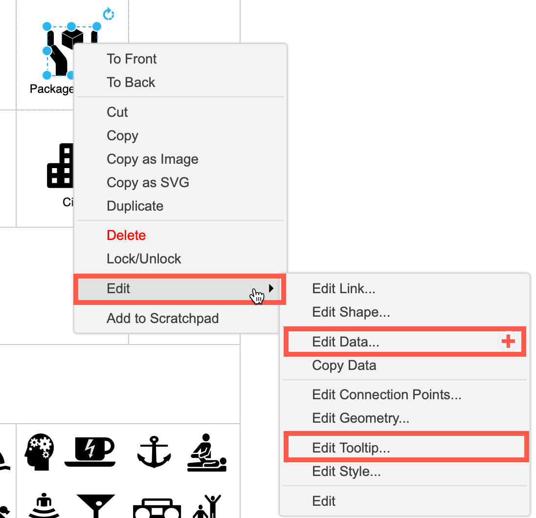 Right click on a shape and select edit tooltip to add a new or edit an existing tooltip in draw.io