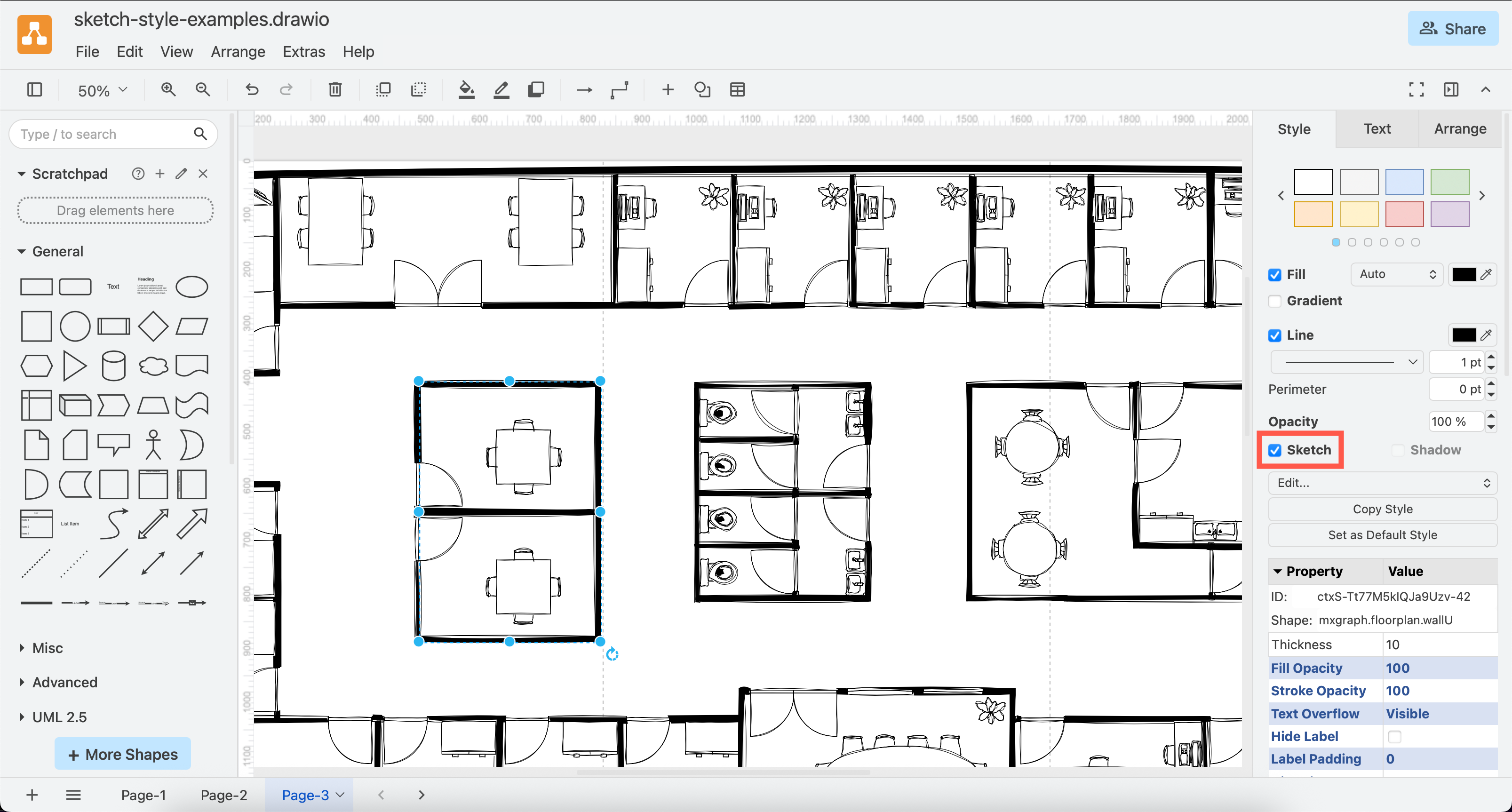 Select shapes, click Sketch in the format panel, and save your diagram to make it more informal