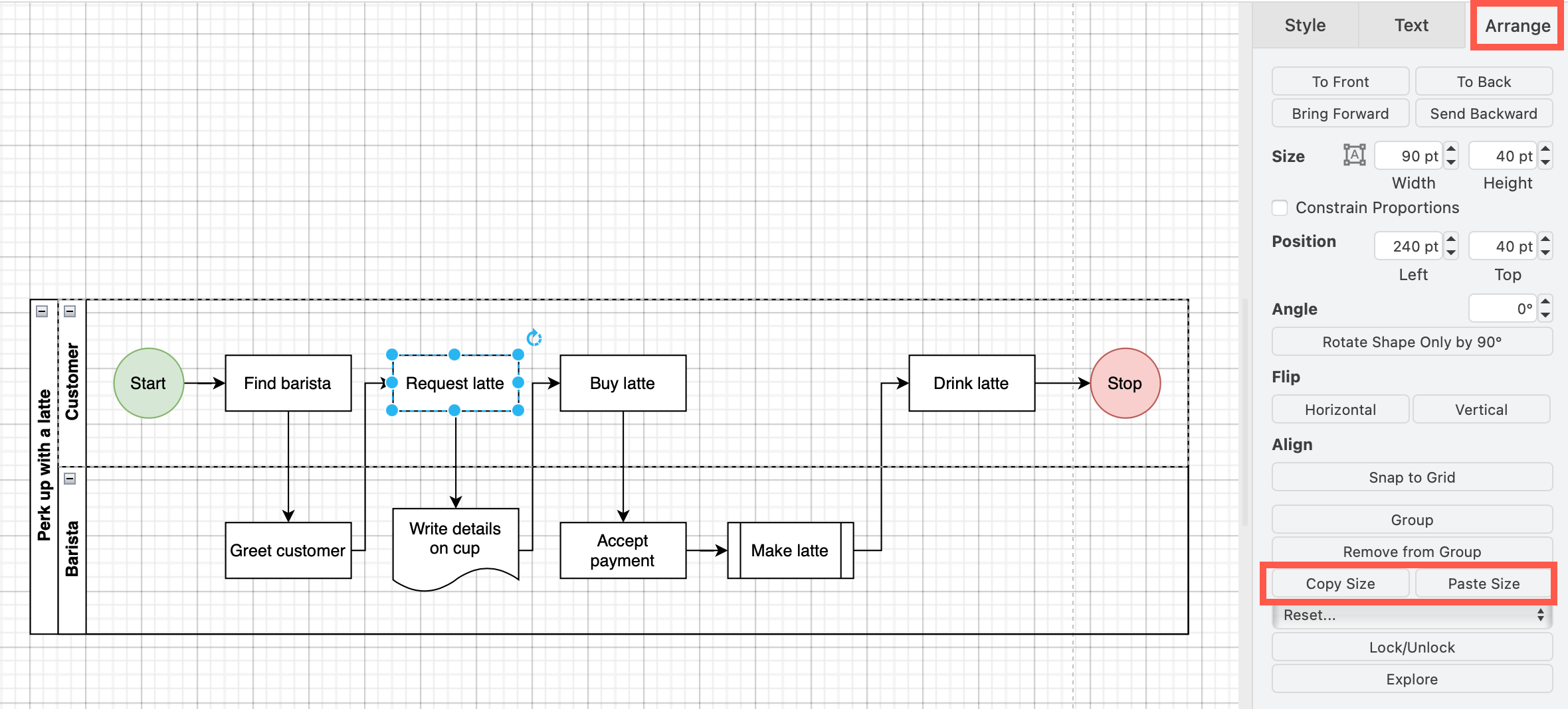 Copy and paste shape sizes to quickly resize a lot of shapes at once to make them consistent