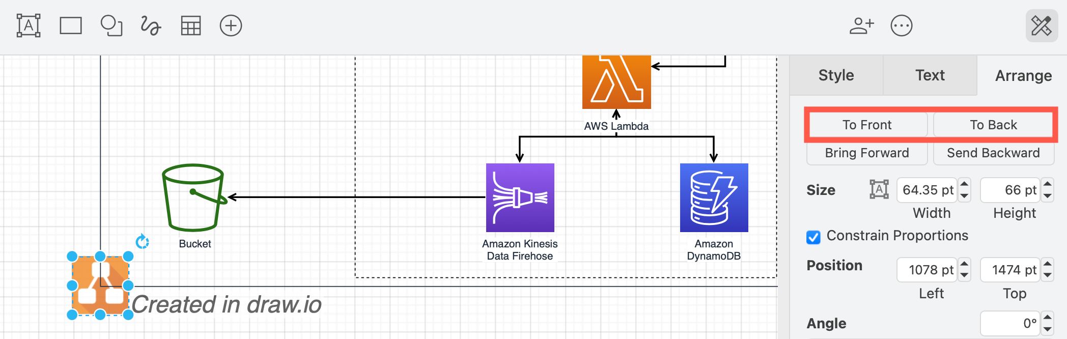 Place your watermark over or under your diagram via the Arrange tab in the format panel